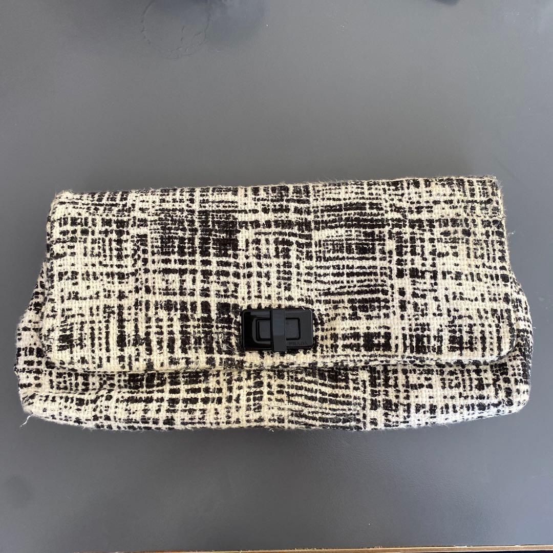 PRADA チェック柄ツイードクラッチバッグ