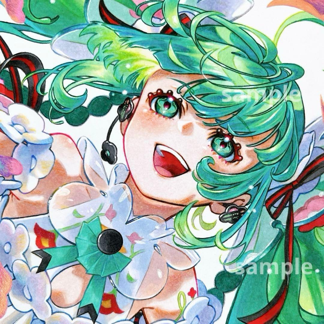 も*ふ様 ✴︎ 初音ミク Blooming ✴︎　手描き　イラスト　アナログ　色