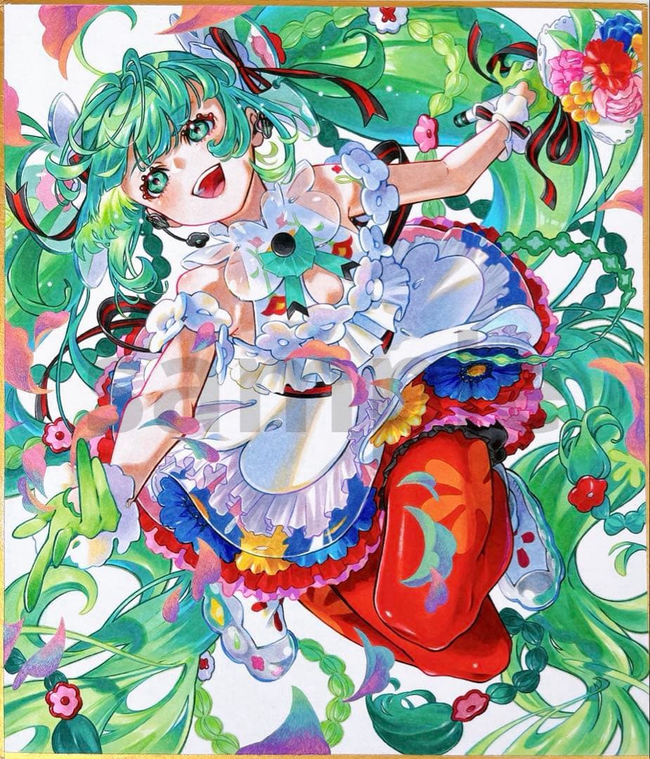 も*ふ様 ✴︎ 初音ミク Blooming ✴︎　手描き　イラスト　アナログ　色