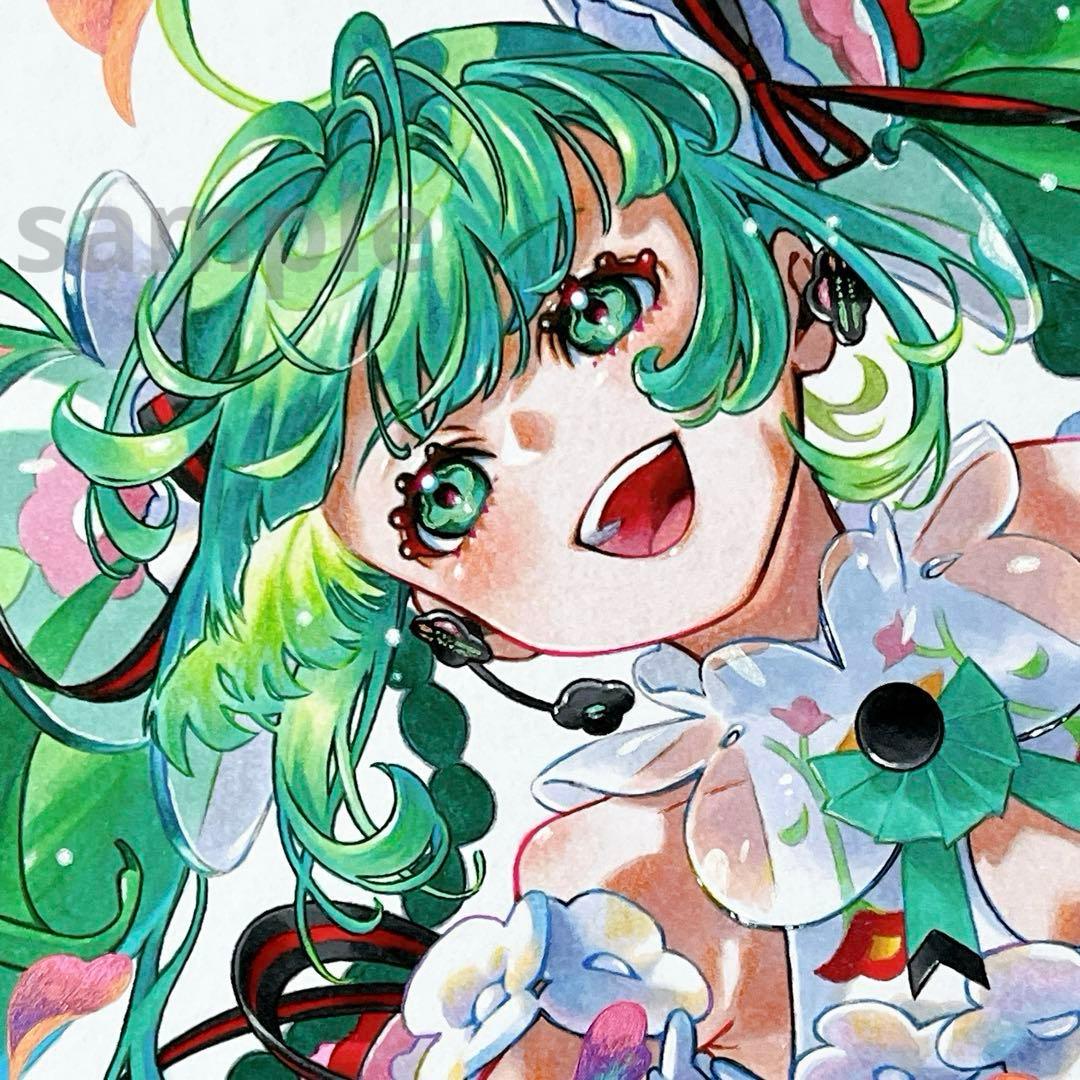 も*ふ様 ✴︎ 初音ミク Blooming ✴︎　手描き　イラスト　アナログ　色