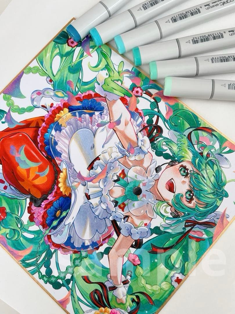 も*ふ様 ✴︎ 初音ミク Blooming ✴︎　手描き　イラスト　アナログ　色