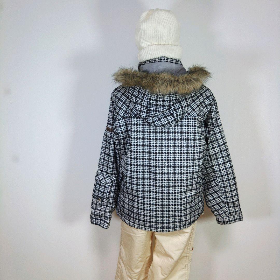 レディース　M　スキー　スノーボードウェア　上下セット　ブラック　チェック柄　白