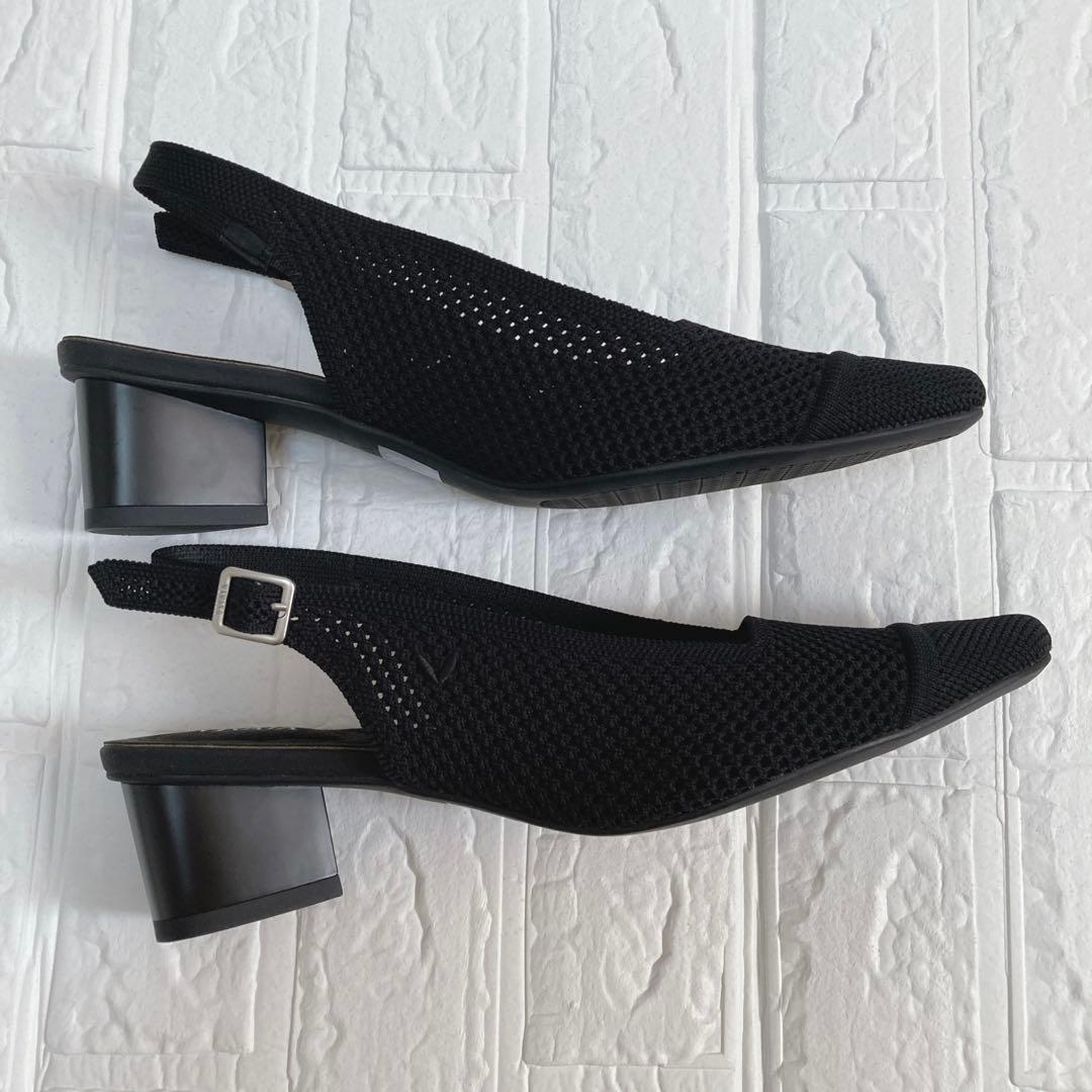 極美品★VIVAIA ポインテッドトゥ スリングバック サンダル メッシュ 黒