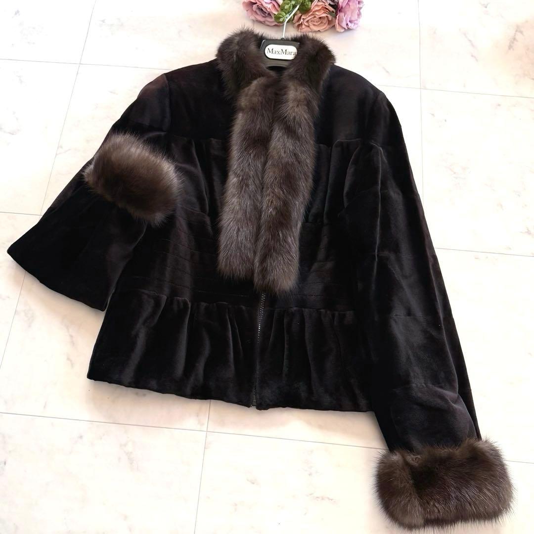 高級 ロシアンセーブル 毛皮 シェアード ジャケット クロップド リアルファー
