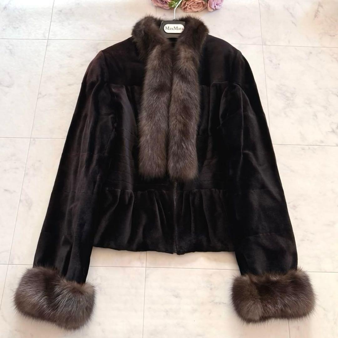 高級 ロシアンセーブル 毛皮 シェアード ジャケット クロップド リアルファー