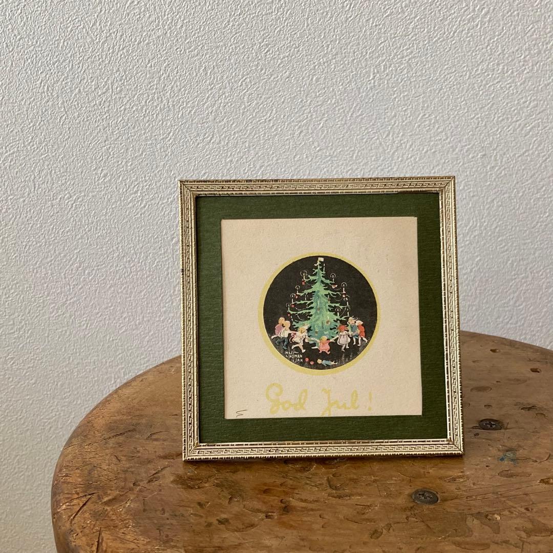 アンティークフレームE★1920年代超希少MAJ LINDMANツリーカード入り