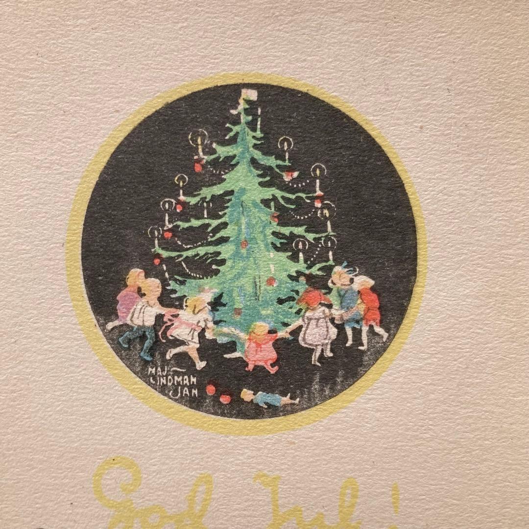 アンティークフレームE★1920年代超希少MAJ LINDMANツリーカード入り