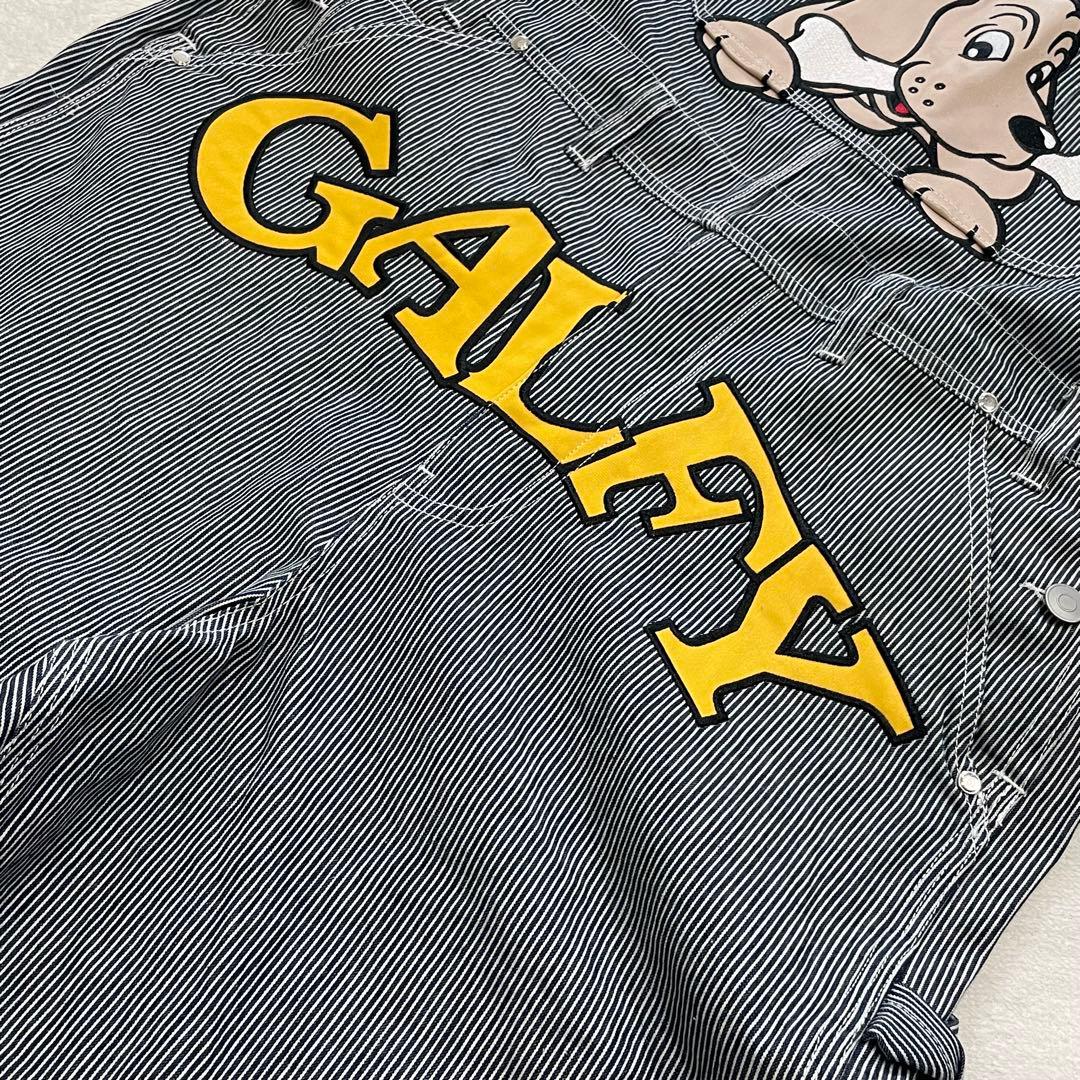 GALFY　石ちゃんオーバーオール　デニム　ワッペン　ストライプ　犬　タグ付き