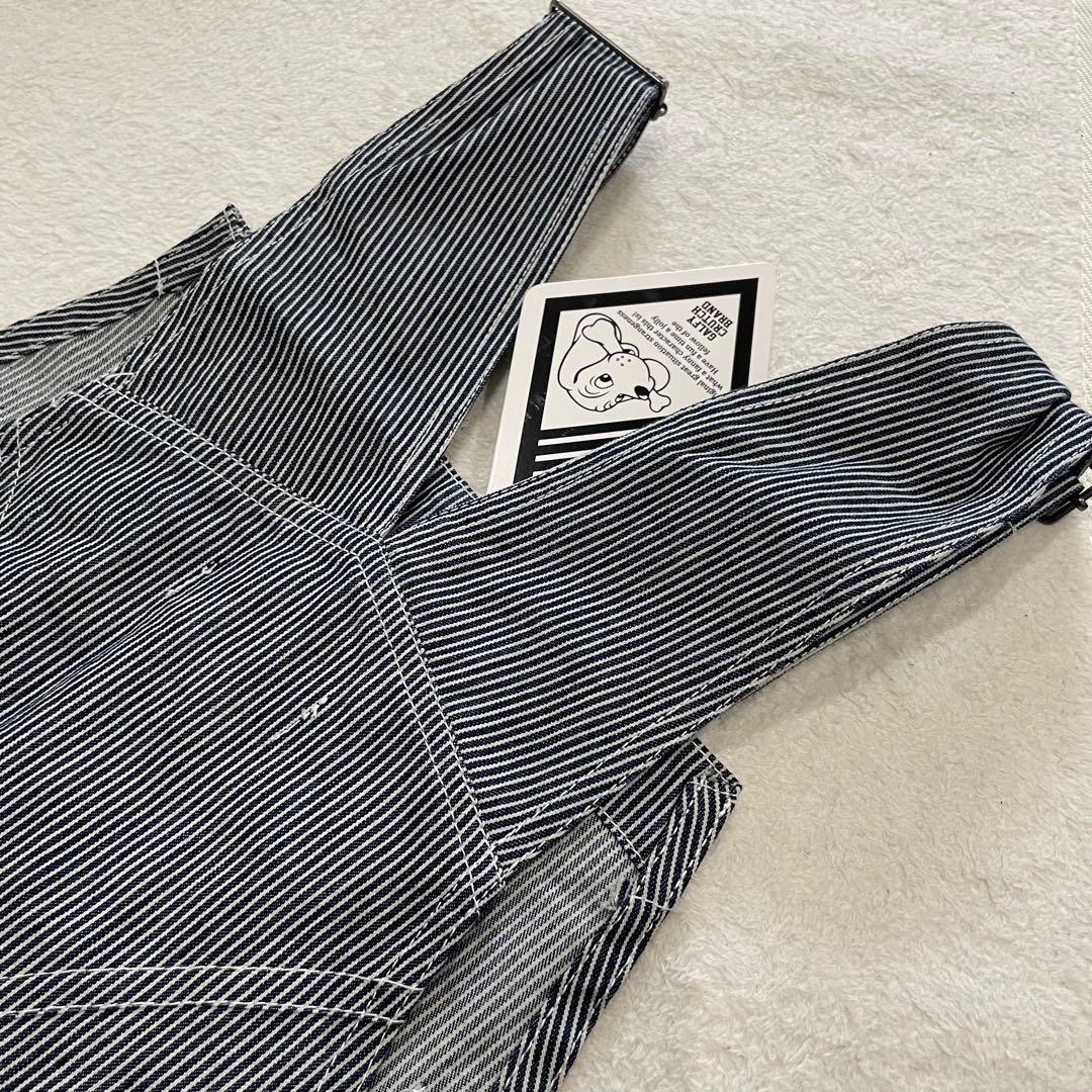 GALFY　石ちゃんオーバーオール　デニム　ワッペン　ストライプ　犬　タグ付き