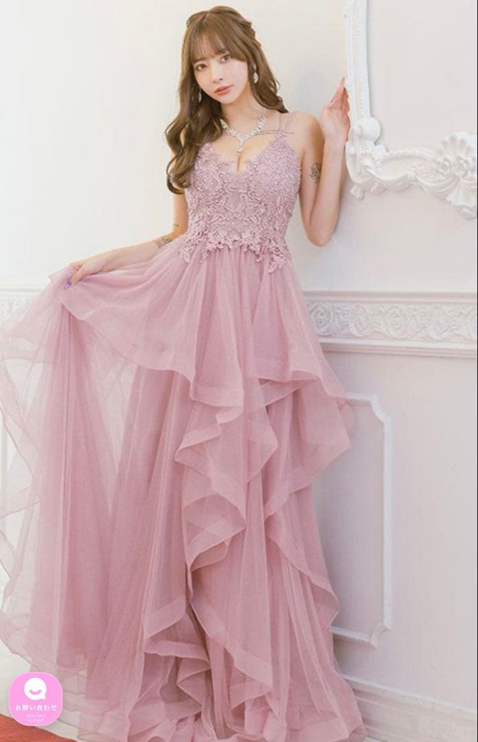 ピンク フレアドレス レース装飾