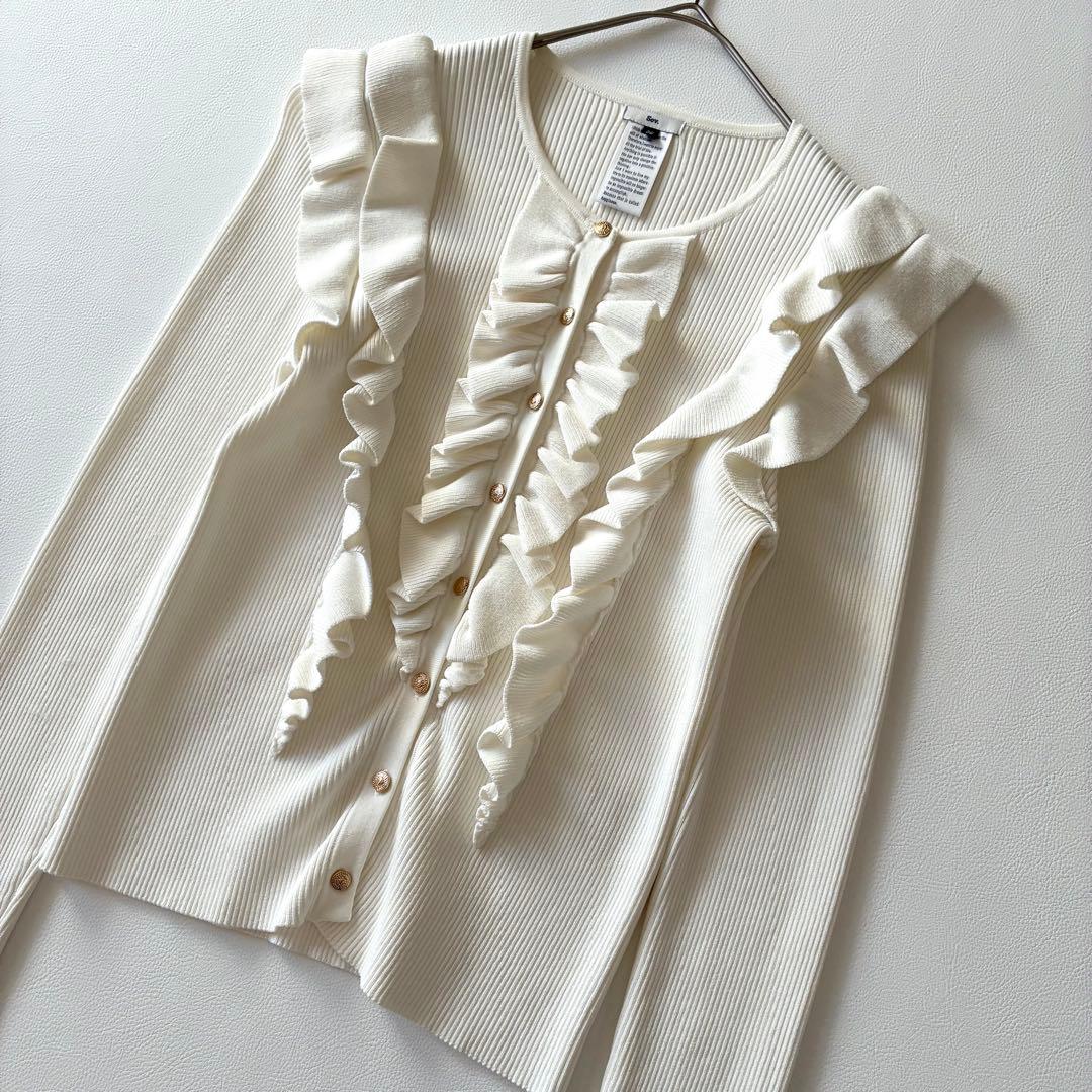 Sov.　ソブ　2024AW　フリルニットカーディガン　金ボタン　ホワイト