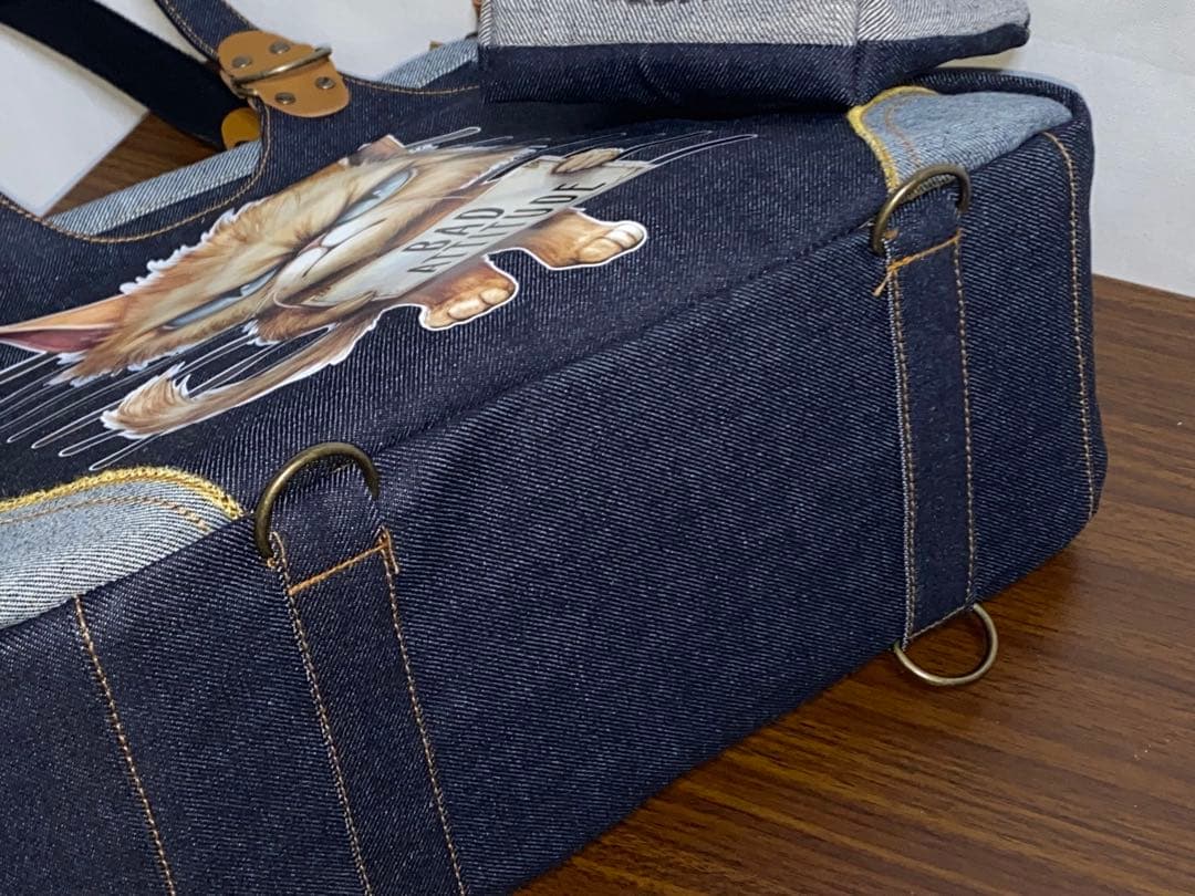 ☆岡山デニム☆悪ネコ☆トラ猫☆両面リュック対応☆4wayあおりバッグ