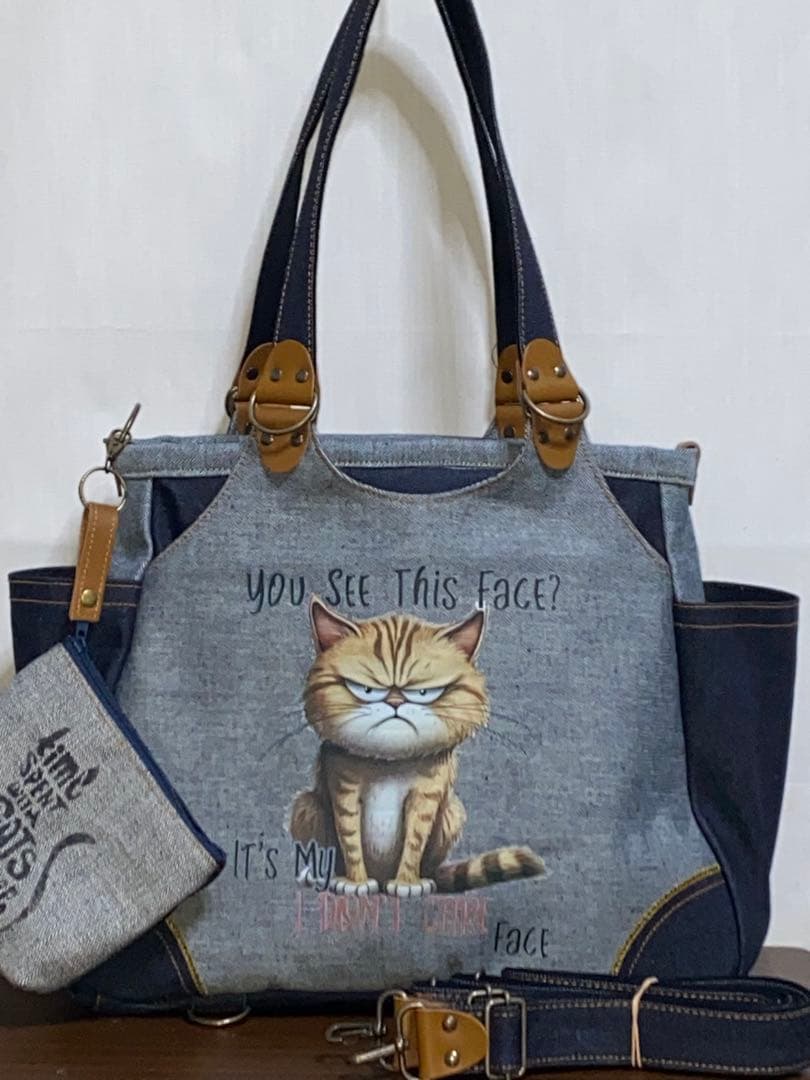 ☆岡山デニム☆悪ネコ☆トラ猫☆両面リュック対応☆4wayあおりバッグ