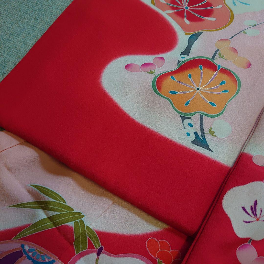 【未使用】高級正絹　長襦袢　日本製　紅梅色　女児　祝着　一つ身　本金彩