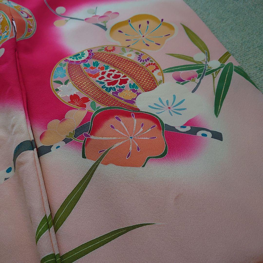 【未使用】高級正絹　長襦袢　日本製　紅梅色　女児　祝着　一つ身　本金彩