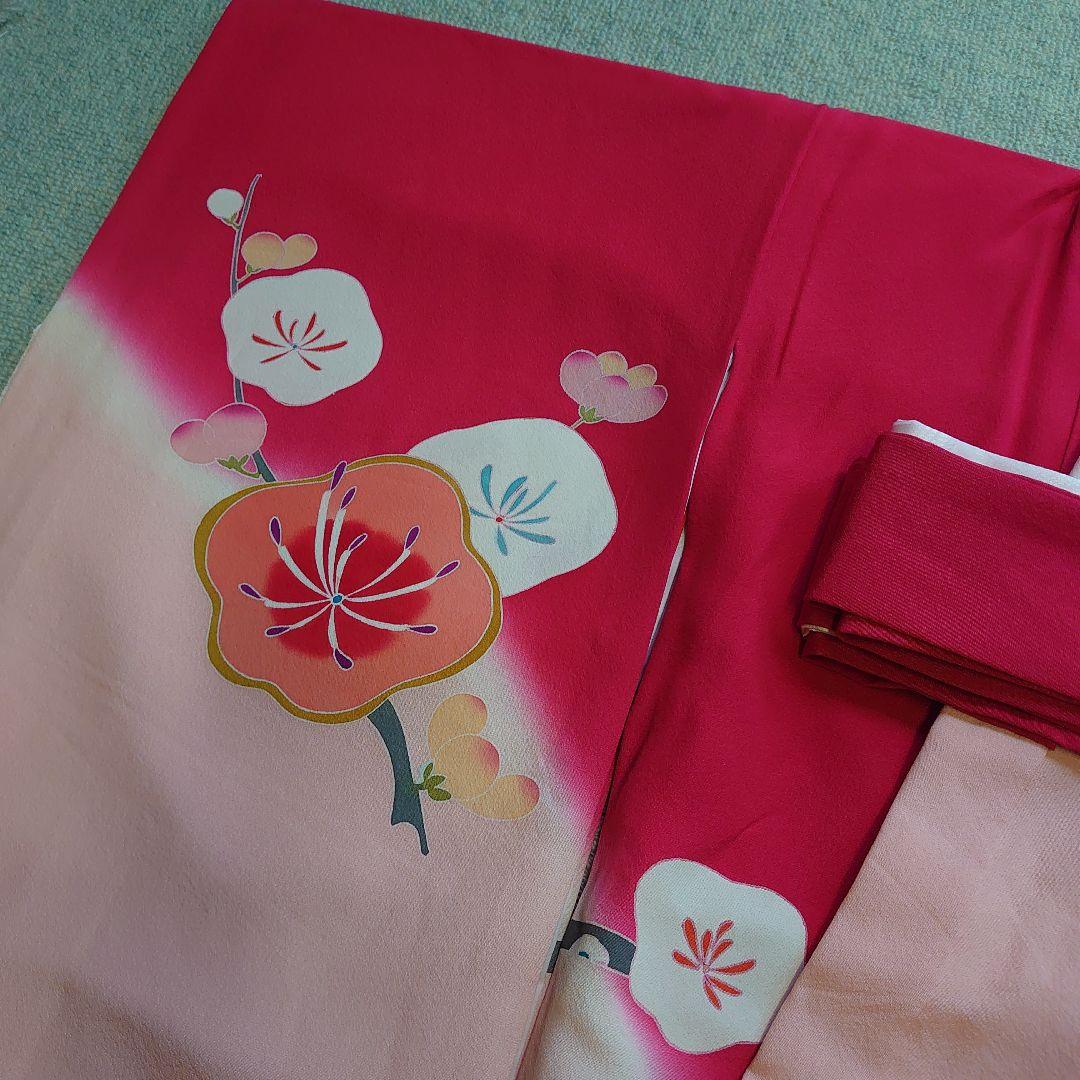 【未使用】高級正絹　長襦袢　日本製　紅梅色　女児　祝着　一つ身　本金彩