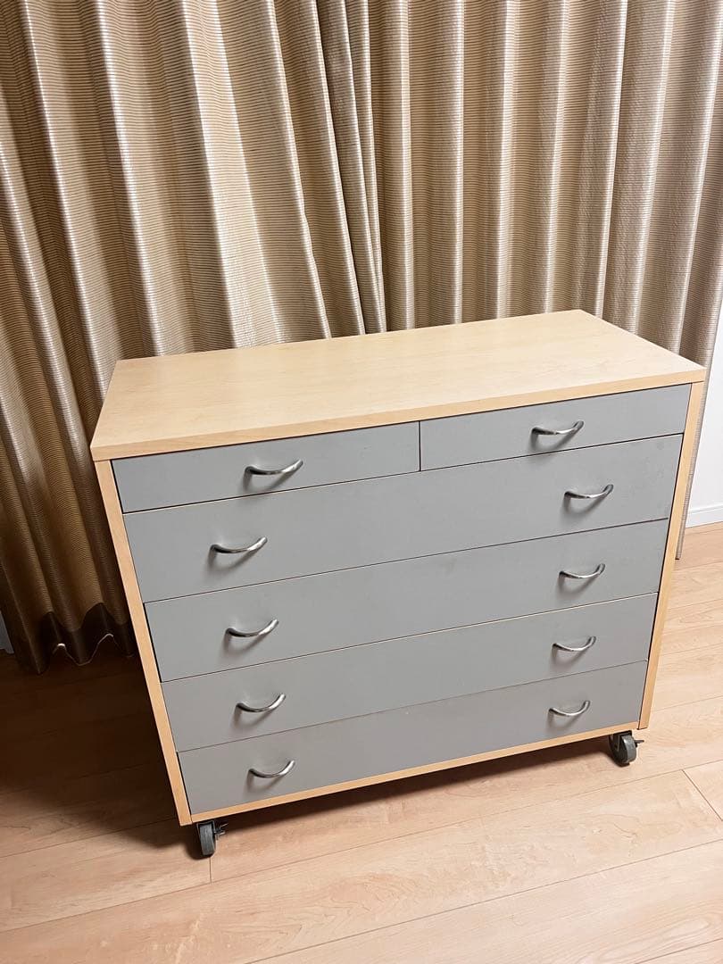 国産 グレー 木製チェスト 引き出し キャスター付