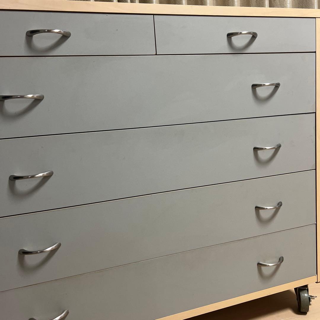 国産 グレー 木製チェスト 引き出し キャスター付