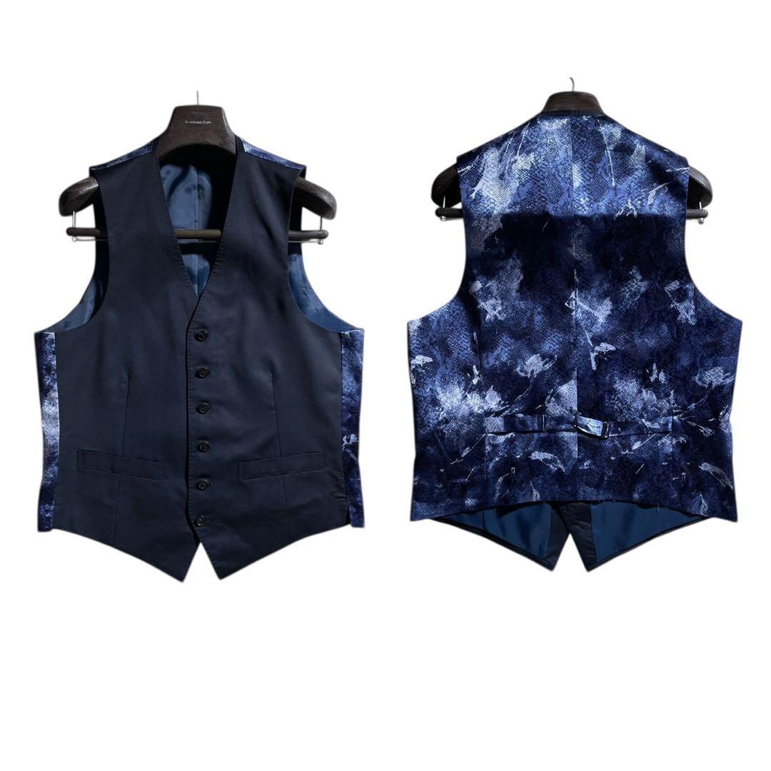 極美品 REDA 3ピース スーツ 裏地蛇柄 ネイビー イタリア生地 水牛ボタン