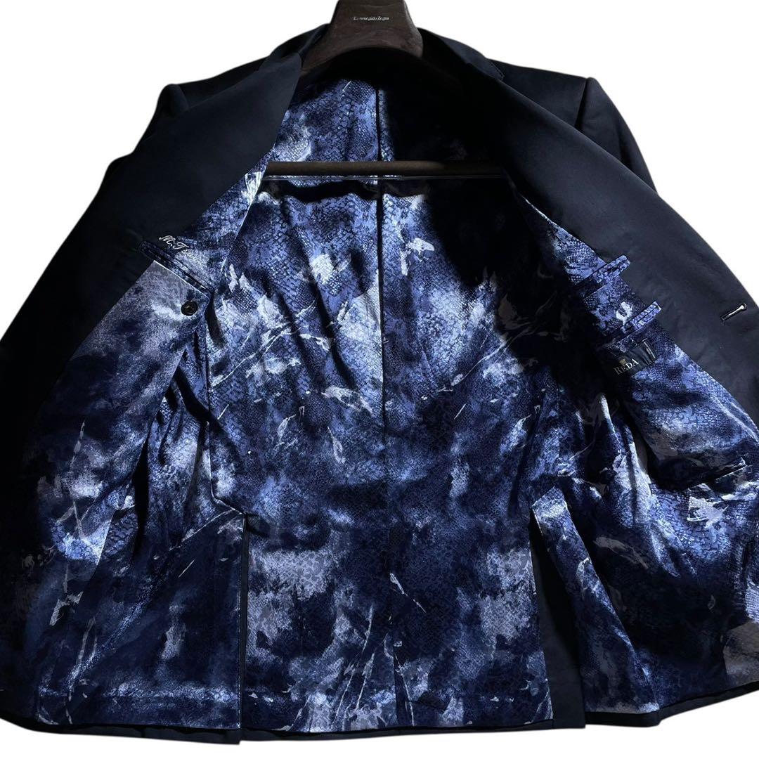 極美品 REDA 3ピース スーツ 裏地蛇柄 ネイビー イタリア生地 水牛ボタン