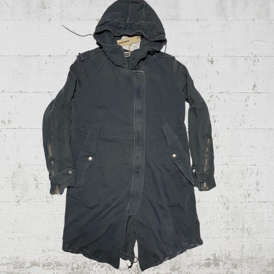 a9 未使用品　DIESEL USED加工　スウェット素材モッズコート　濃灰　S