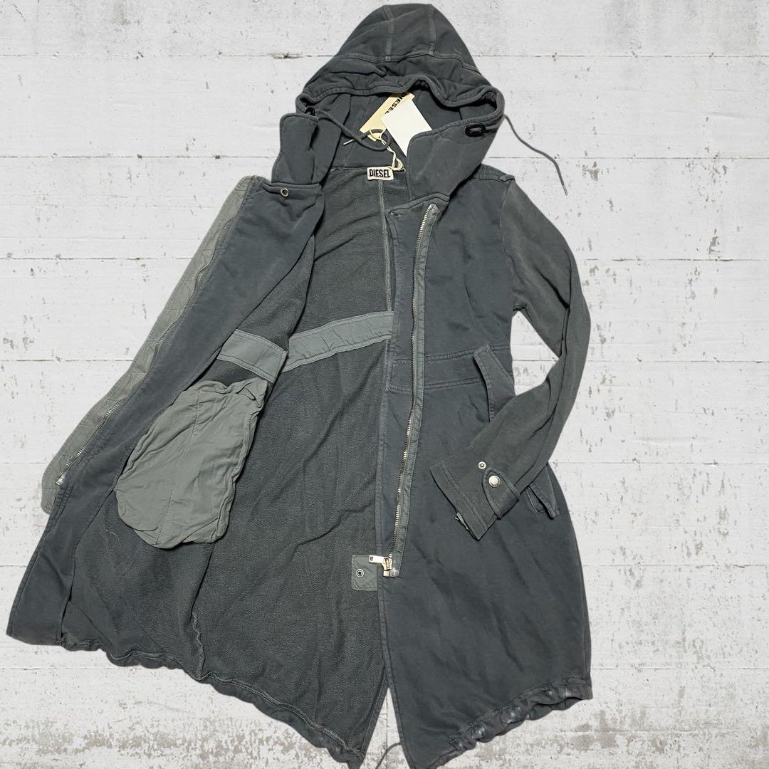 a9 未使用品　DIESEL USED加工　スウェット素材モッズコート　濃灰　S