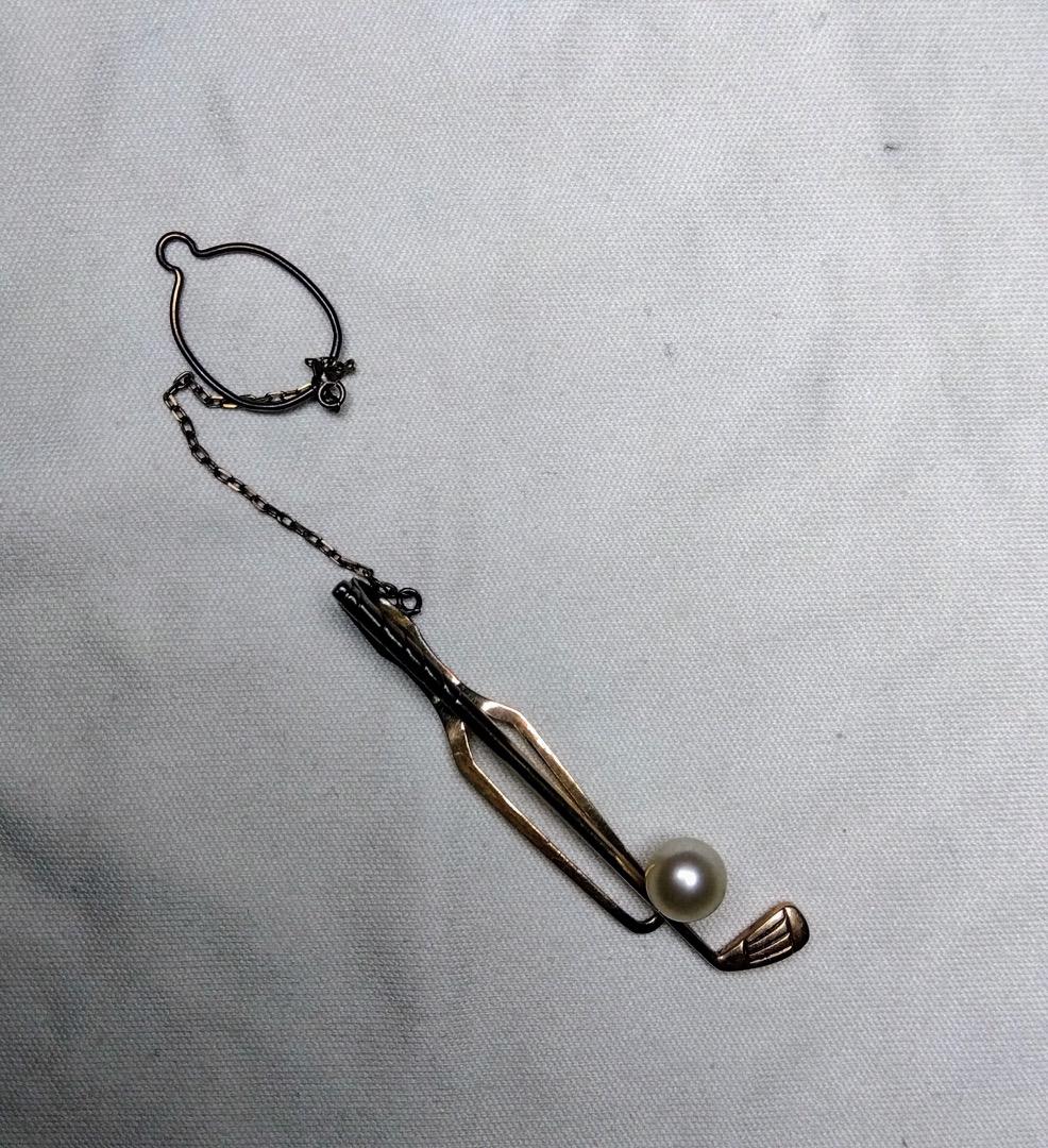 MIKIMOTOのK10製パール付きゴルフパターネクタイピン