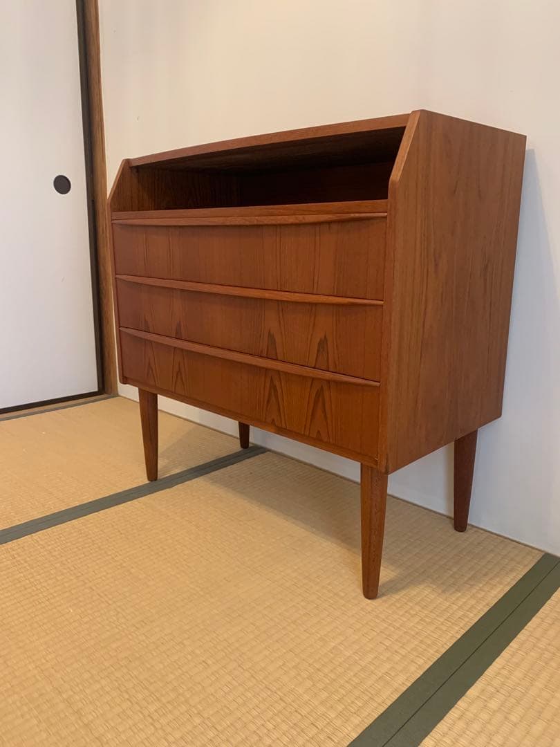 訳ありヴィンテージ北欧家具/ブラウン木製ドレッサー/チェスト 3引き出し