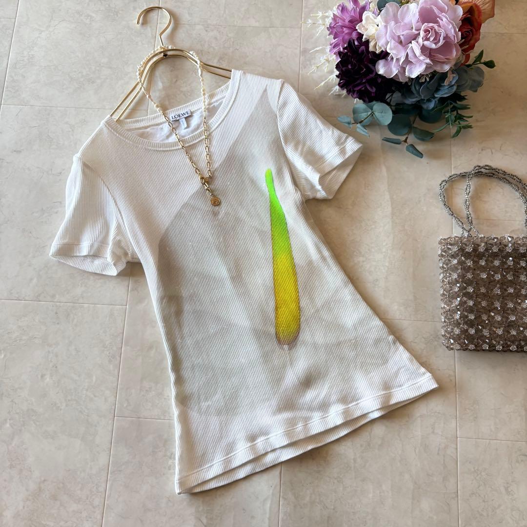 NO.4-110 LOEWEアナグラム刺繍　希少リブ半袖カットソーXS