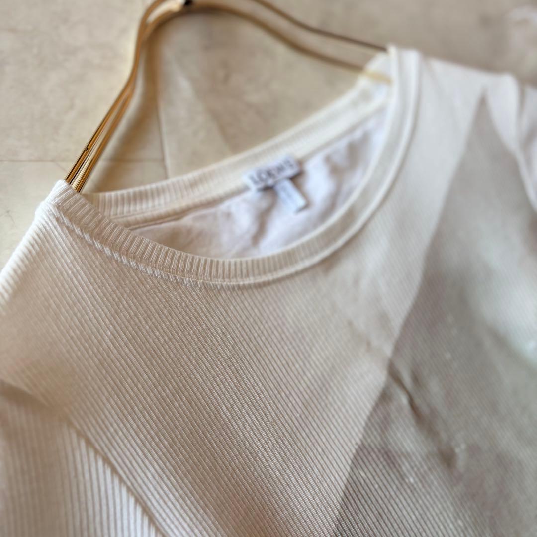 NO.4-110 LOEWEアナグラム刺繍　希少リブ半袖カットソーXS