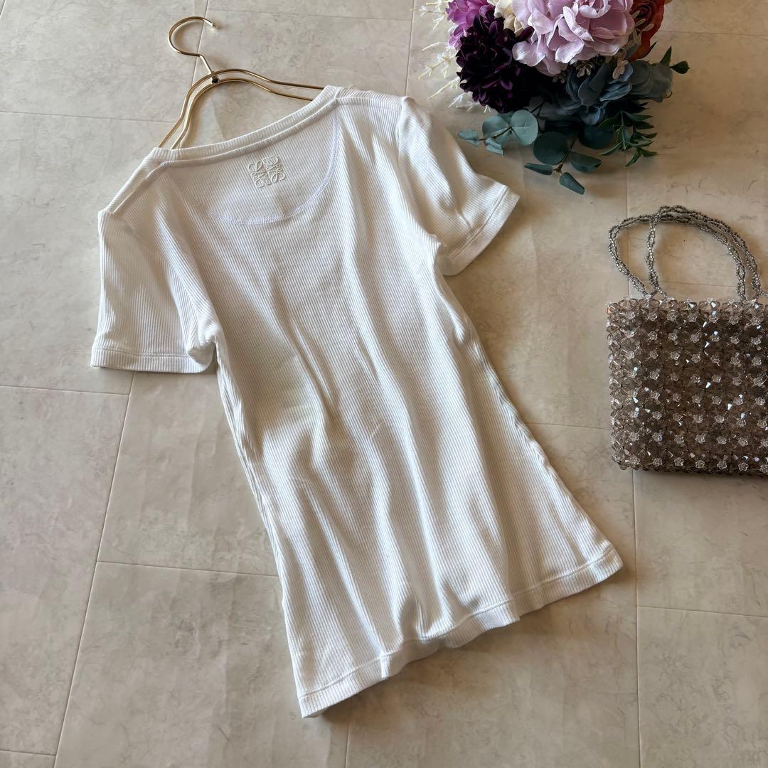 NO.4-110 LOEWEアナグラム刺繍　希少リブ半袖カットソーXS