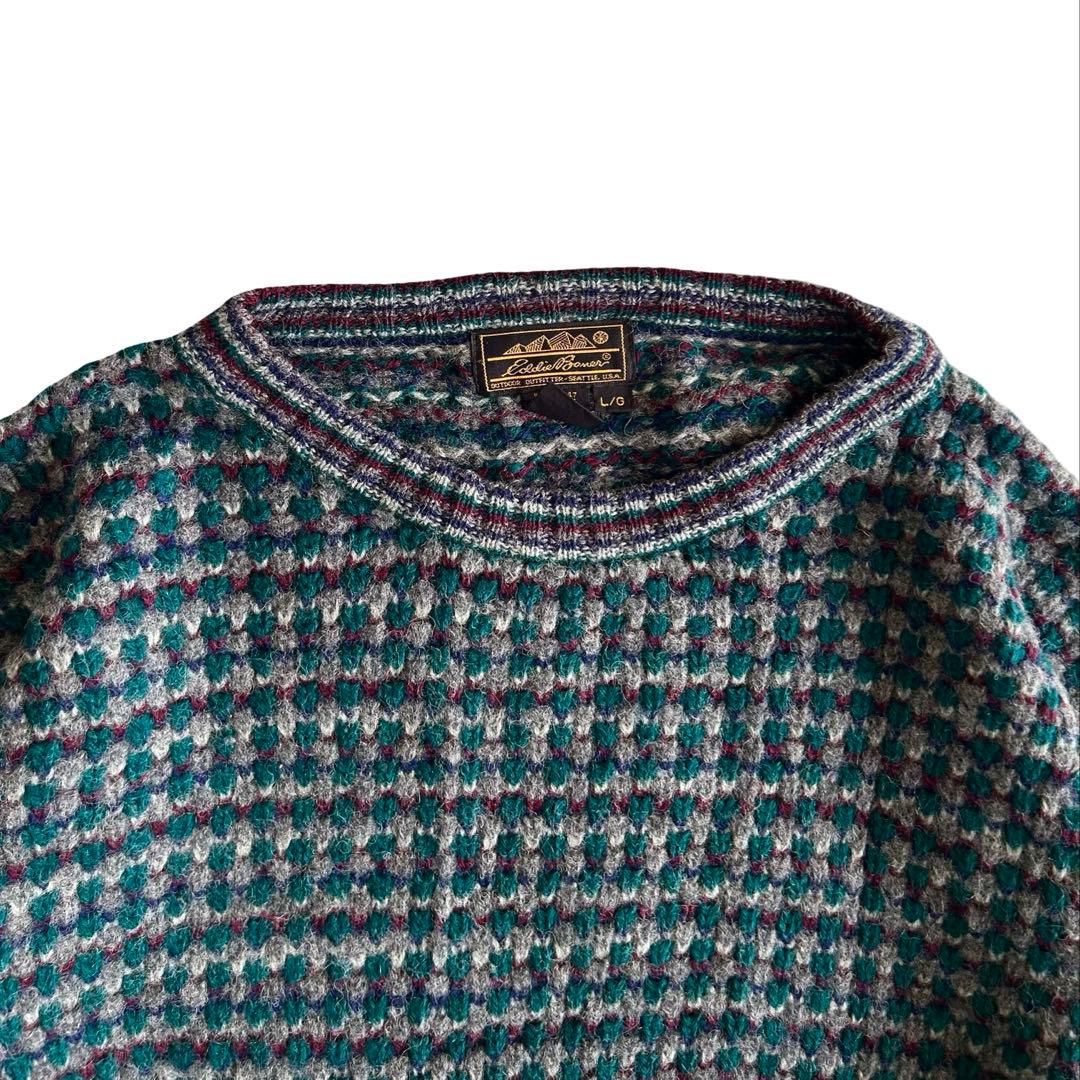 【希少】80s エディーバウアー ポップコーン シェットランドウールニット L