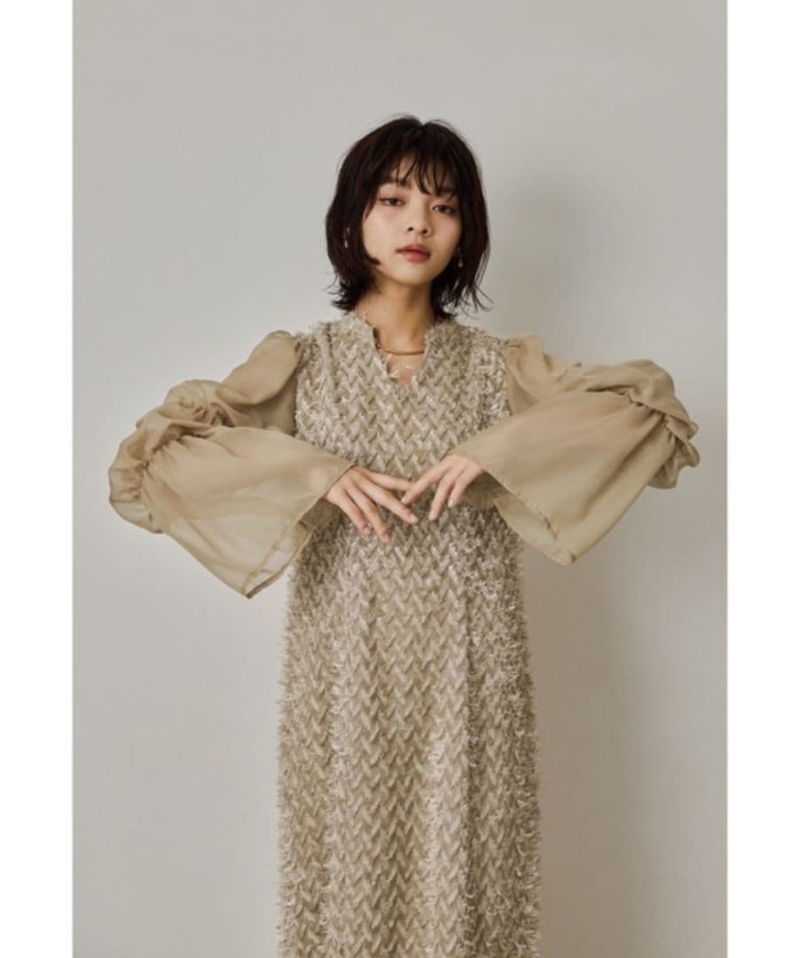 美品✨️niana デザインスリーブシャギードレス 結婚式　L