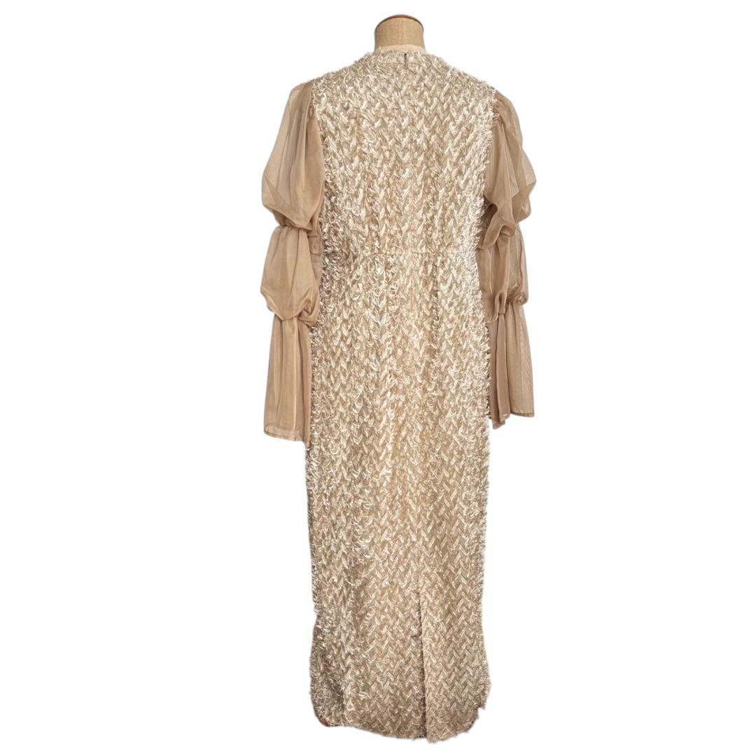 美品✨️niana デザインスリーブシャギードレス 結婚式　L