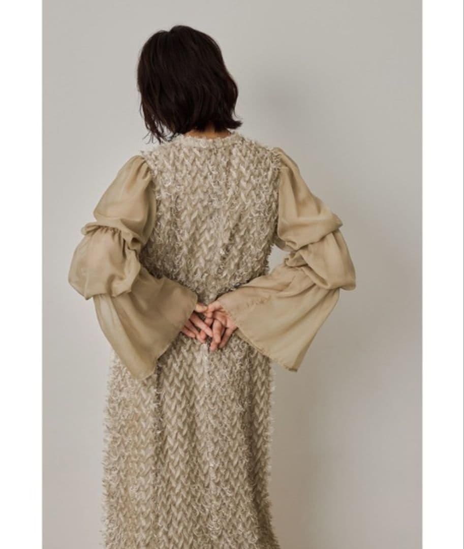 美品✨️niana デザインスリーブシャギードレス 結婚式　L