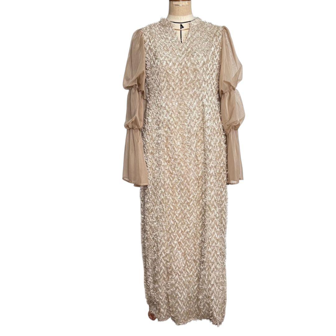 美品✨️niana デザインスリーブシャギードレス 結婚式　L