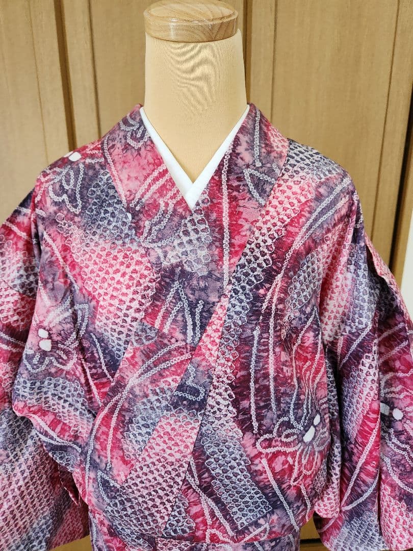 浴衣 綿100% 夏着物 洗える着物 有松絞り風 お出かけ カジュアル 蝶 紫