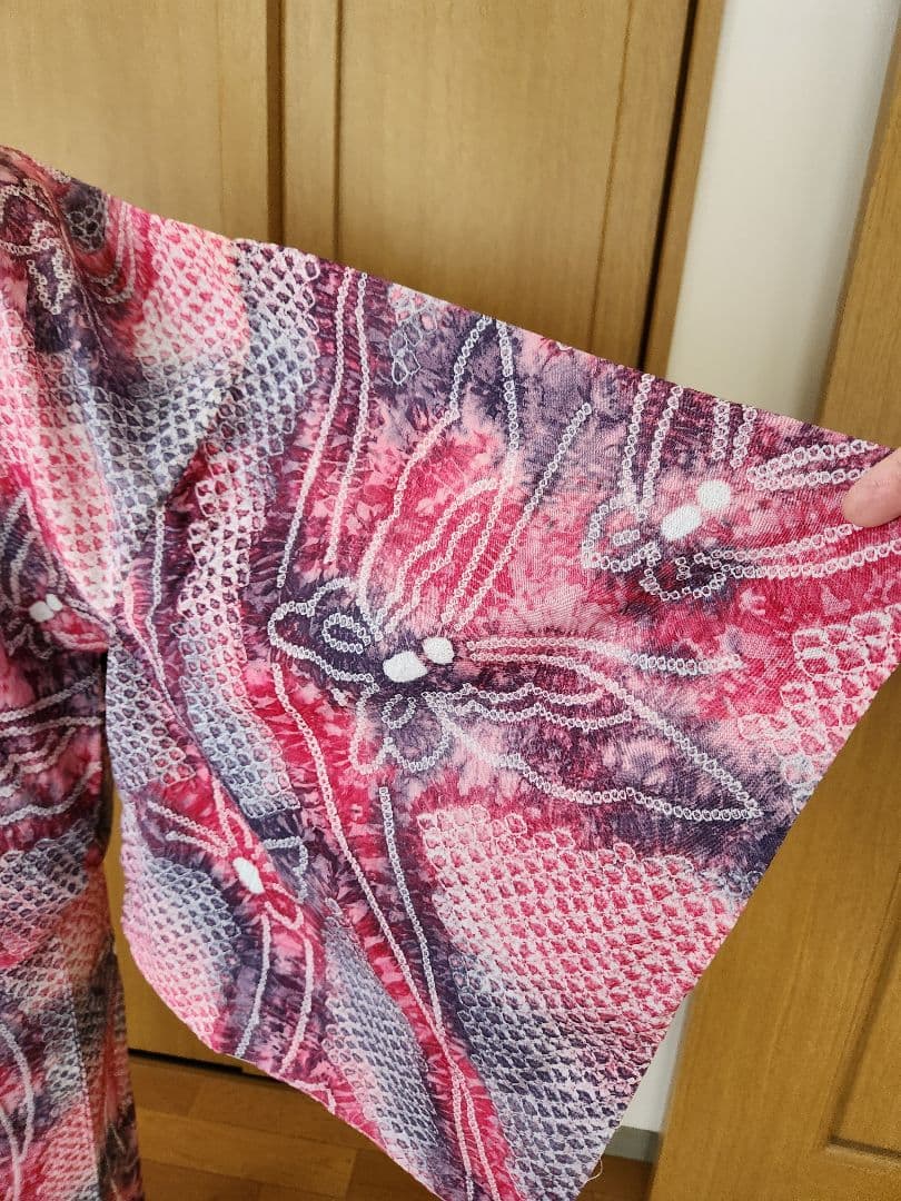 浴衣 綿100% 夏着物 洗える着物 有松絞り風 お出かけ カジュアル 蝶 紫