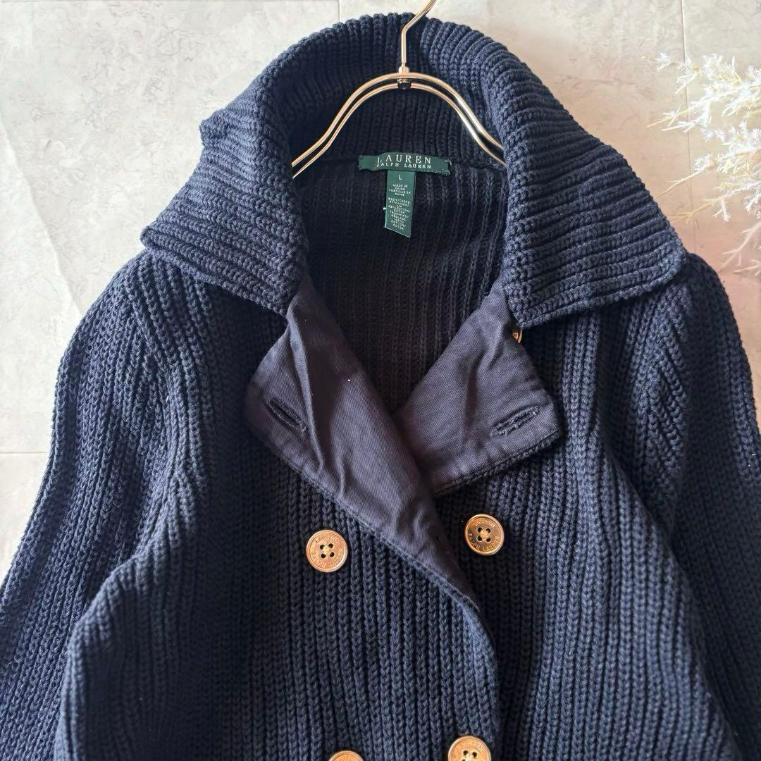 NO.5-137 ローレンラルフローレン　金ボタン　ニットジャケットLsize