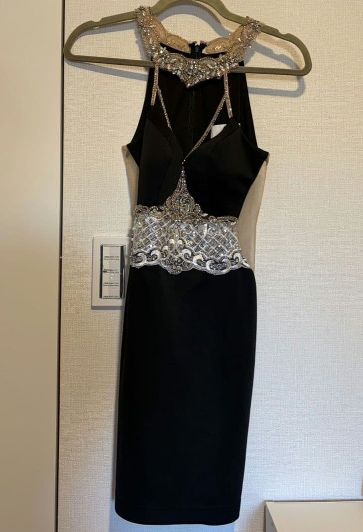 Angel R キャバドレス ビジュー タイト ミニ S size黒ブラック♪