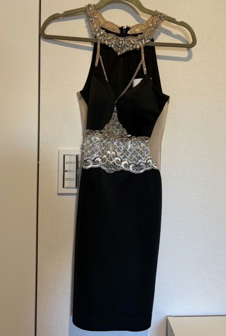 Angel R キャバドレス ビジュー タイト ミニ S size黒ブラック♪