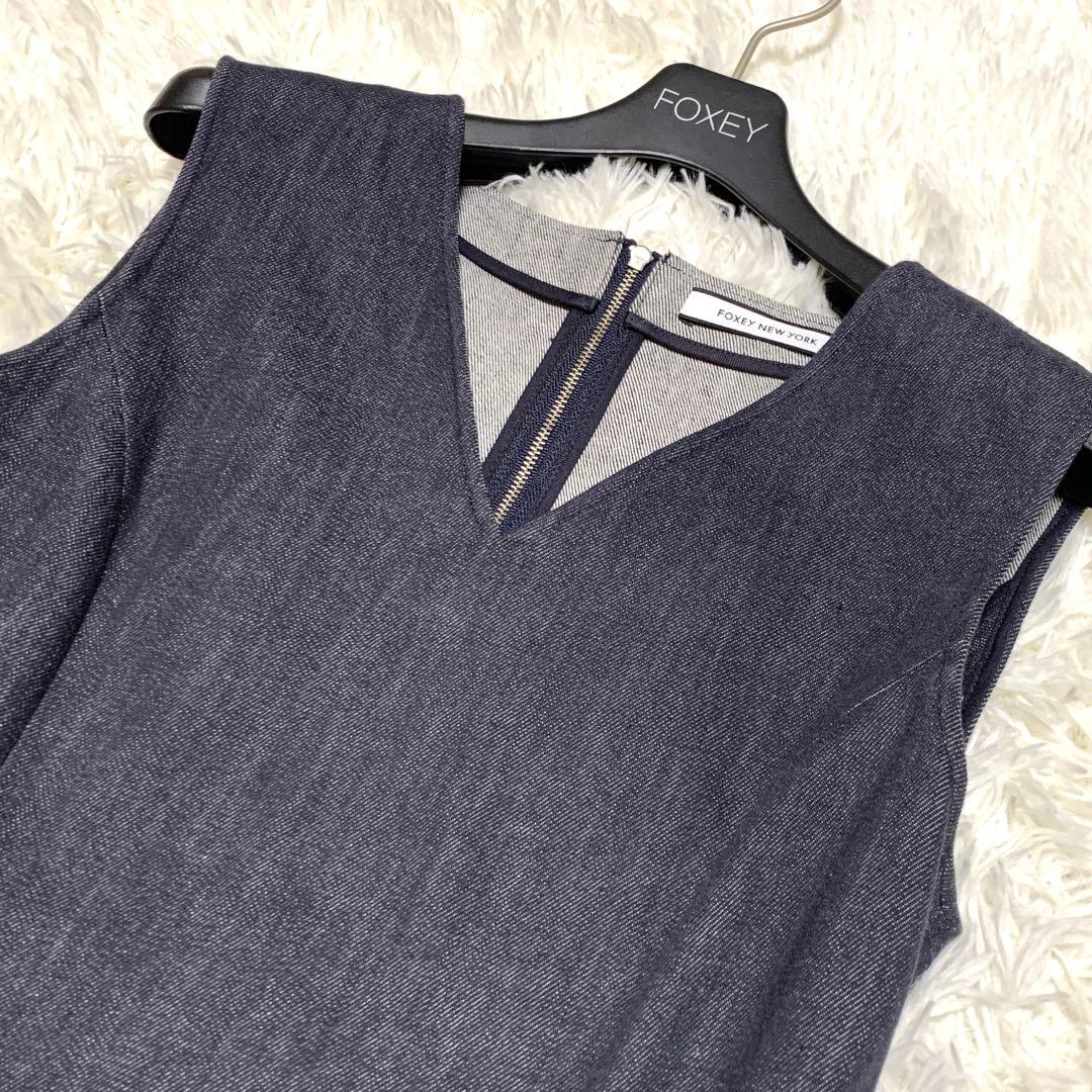 美品✨フォクシーニューヨーク デニム ギャザー ワンピース 2way 40