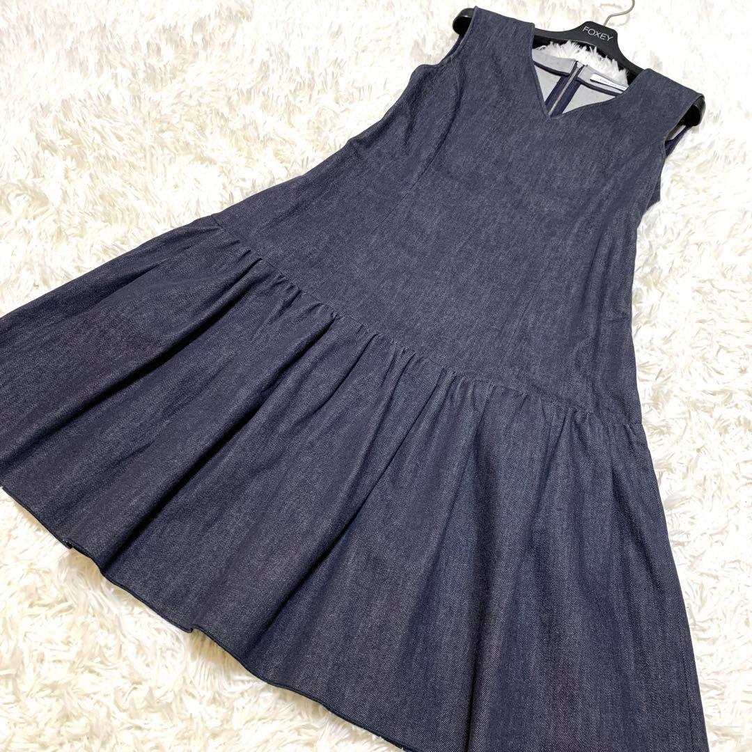 美品✨フォクシーニューヨーク デニム ギャザー ワンピース 2way 40