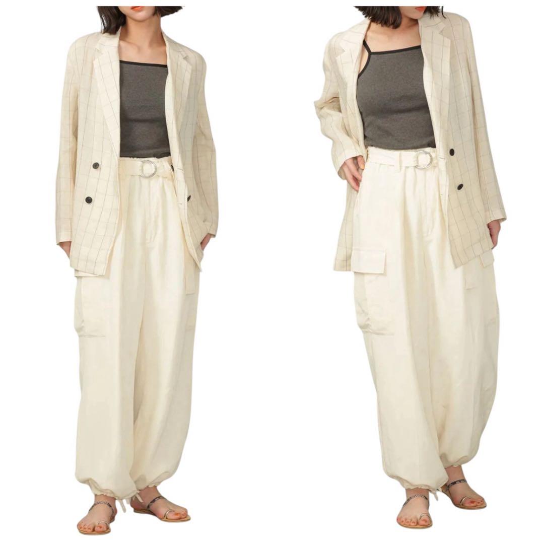 【新品41,800】23SS☆カレンテージ☆レーヨンリネンカーゴパンツ ホワイト