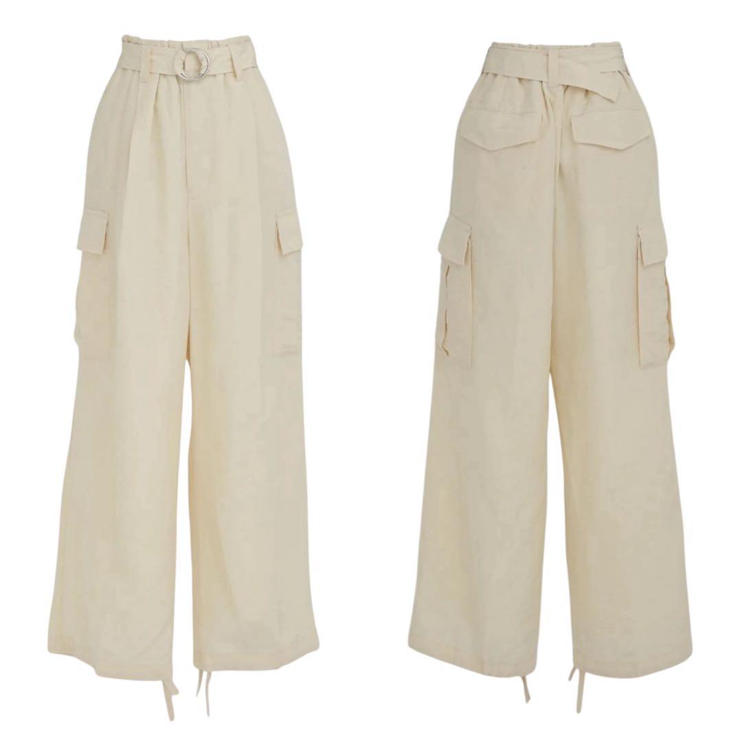 【新品41,800】23SS☆カレンテージ☆レーヨンリネンカーゴパンツ ホワイト