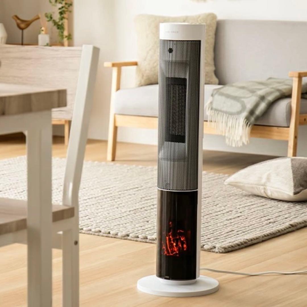 アンドデコ 暖炉調照明付き セラミック ファンヒーター lcht02-wh