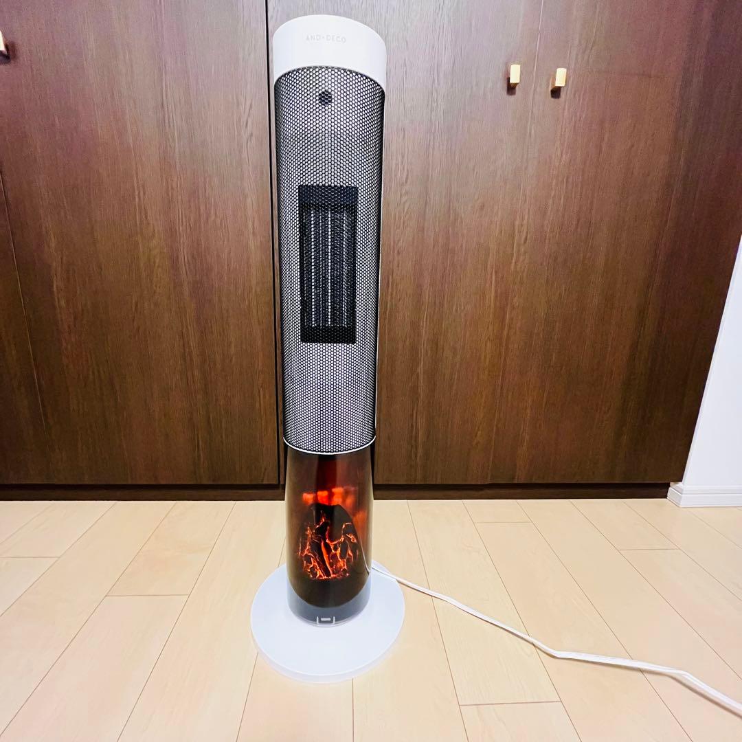 アンドデコ 暖炉調照明付き セラミック ファンヒーター lcht02-wh