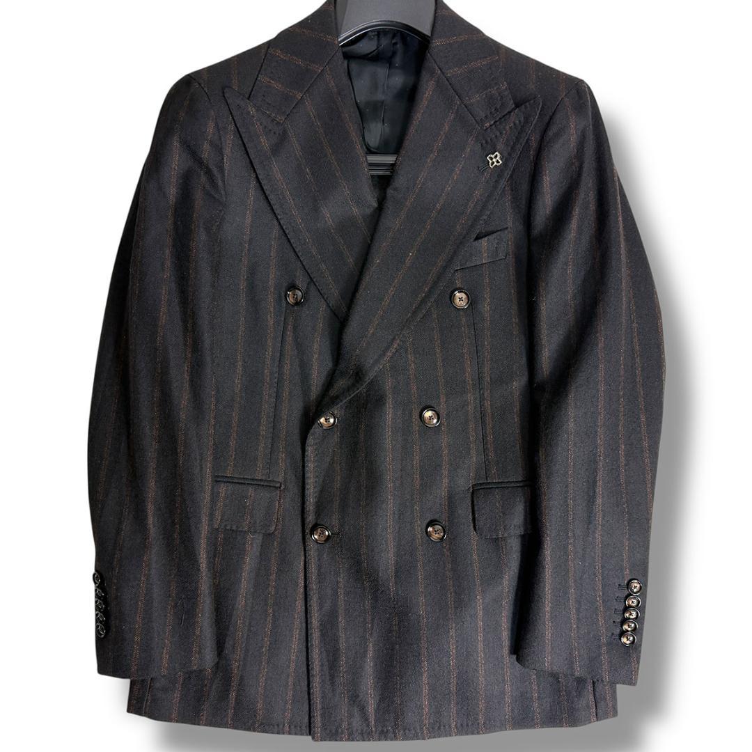 J5110 美品 タリアトーレ ストライプフランネルダブルスーツ 黒×茶 48