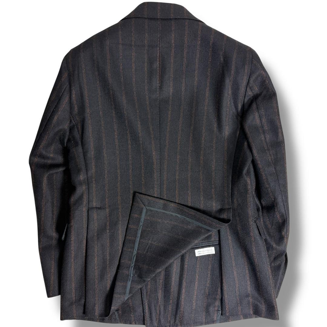 J5110 美品 タリアトーレ ストライプフランネルダブルスーツ 黒×茶 48