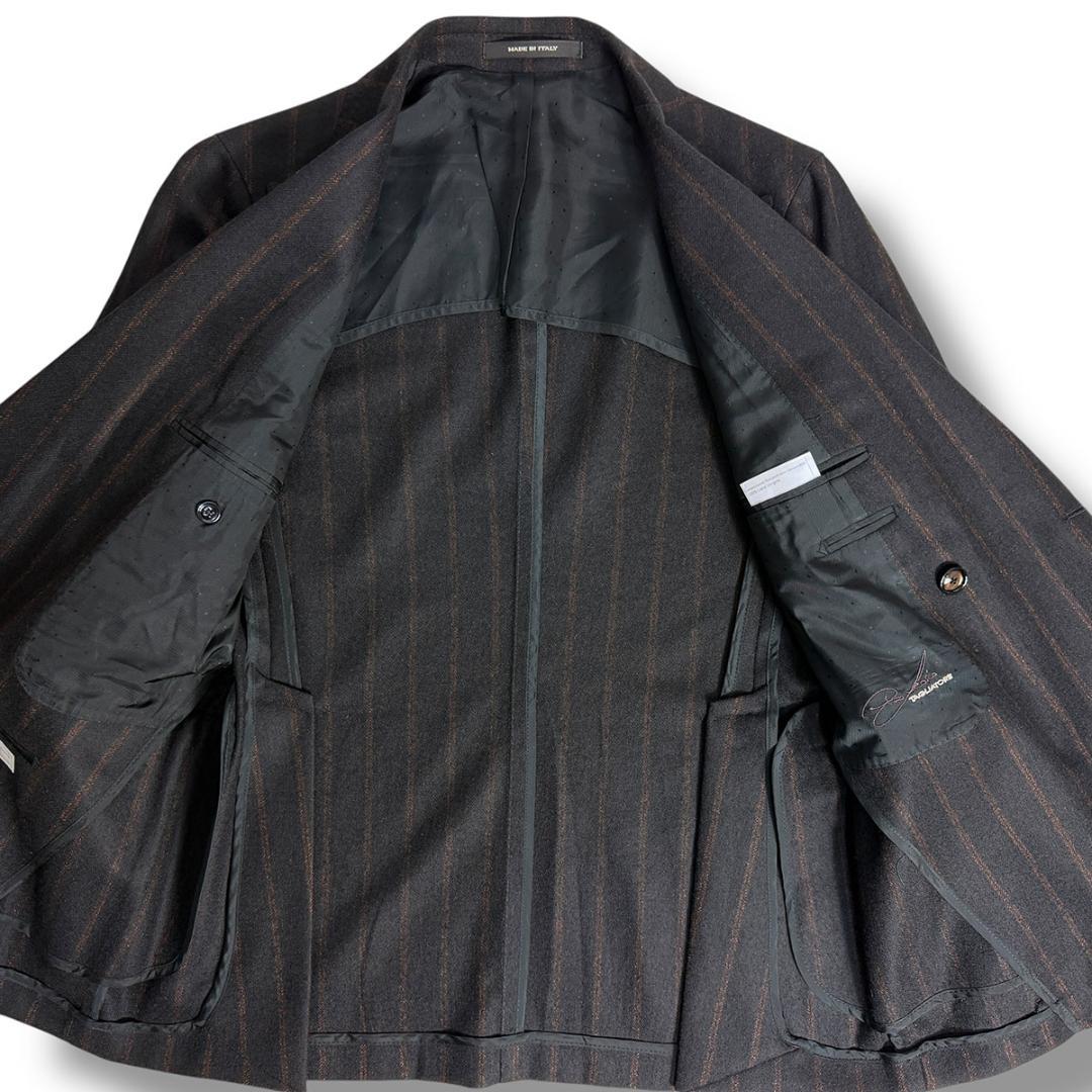 J5110 美品 タリアトーレ ストライプフランネルダブルスーツ 黒×茶 48